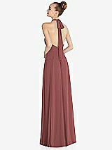 Rear View Thumbnail - English Rose Halter Backless Maxi Dress with Crystal Button Ruffle Placket