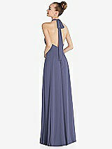 Rear View Thumbnail - French Blue Halter Backless Maxi Dress with Crystal Button Ruffle Placket