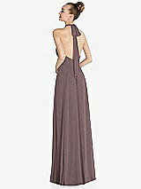 Rear View Thumbnail - French Truffle Halter Backless Maxi Dress with Crystal Button Ruffle Placket