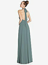 Rear View Thumbnail - Icelandic Halter Backless Maxi Dress with Crystal Button Ruffle Placket