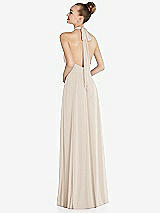 Rear View Thumbnail - Oat Halter Backless Maxi Dress with Crystal Button Ruffle Placket
