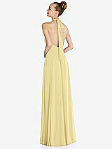Rear View Thumbnail - Pale Yellow Halter Backless Maxi Dress with Crystal Button Ruffle Placket