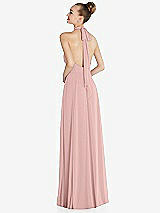 Rear View Thumbnail - Rose - PANTONE Rose Quartz Halter Backless Maxi Dress with Crystal Button Ruffle Placket