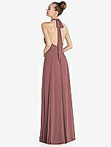 Rear View Thumbnail - Rosewood Halter Backless Maxi Dress with Crystal Button Ruffle Placket