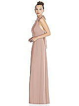 Side View Thumbnail - Toasted Sugar Halter Backless Maxi Dress with Crystal Button Ruffle Placket