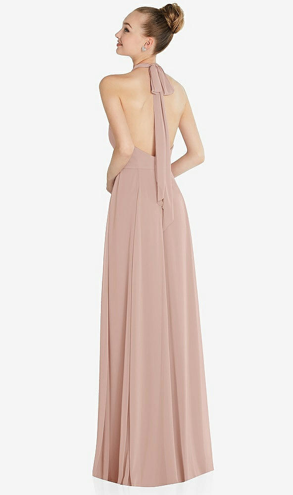 Back View - Toasted Sugar Halter Backless Maxi Dress with Crystal Button Ruffle Placket