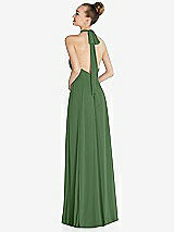 Rear View Thumbnail - Vineyard Green Halter Backless Maxi Dress with Crystal Button Ruffle Placket