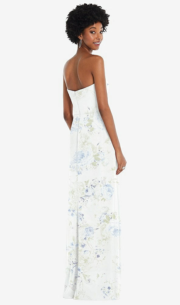 Back View - Bleu Garden Strapless Sweetheart Maxi Dress with Pleated Front Slit 