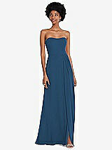 Front View Thumbnail - Dusk Blue Strapless Sweetheart Maxi Dress with Pleated Front Slit 