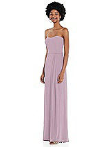 Side View Thumbnail - Suede Rose Strapless Sweetheart Maxi Dress with Pleated Front Slit 