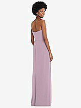 Rear View Thumbnail - Suede Rose Strapless Sweetheart Maxi Dress with Pleated Front Slit 