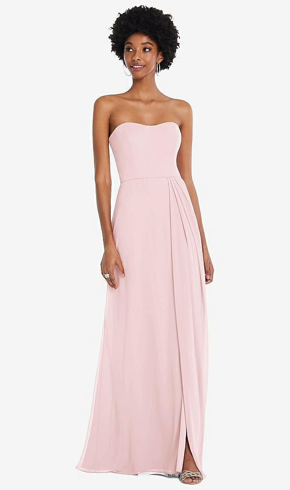 Front View - Ballet Pink Strapless Sweetheart Maxi Dress with Pleated Front Slit 