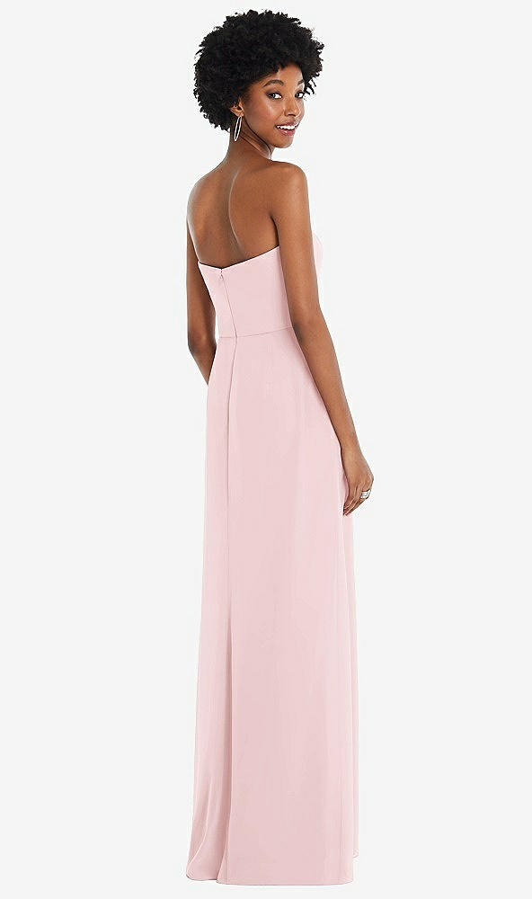 Back View - Ballet Pink Strapless Sweetheart Maxi Dress with Pleated Front Slit 