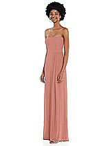 Side View Thumbnail - Desert Rose Strapless Sweetheart Maxi Dress with Pleated Front Slit 