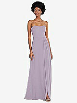 Front View Thumbnail - Lilac Haze Strapless Sweetheart Maxi Dress with Pleated Front Slit 