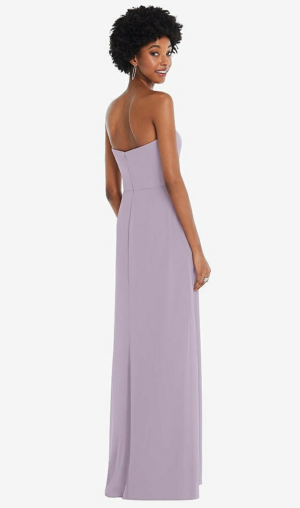Back View - Lilac Haze Strapless Sweetheart Maxi Dress with Pleated Front Slit 