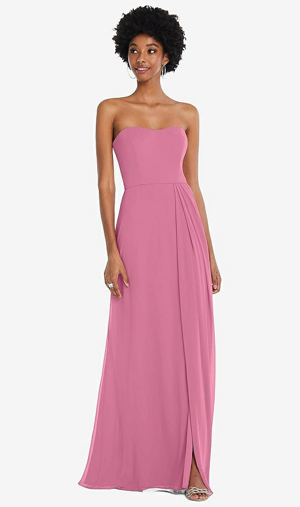 Front View - Orchid Pink Strapless Sweetheart Maxi Dress with Pleated Front Slit 