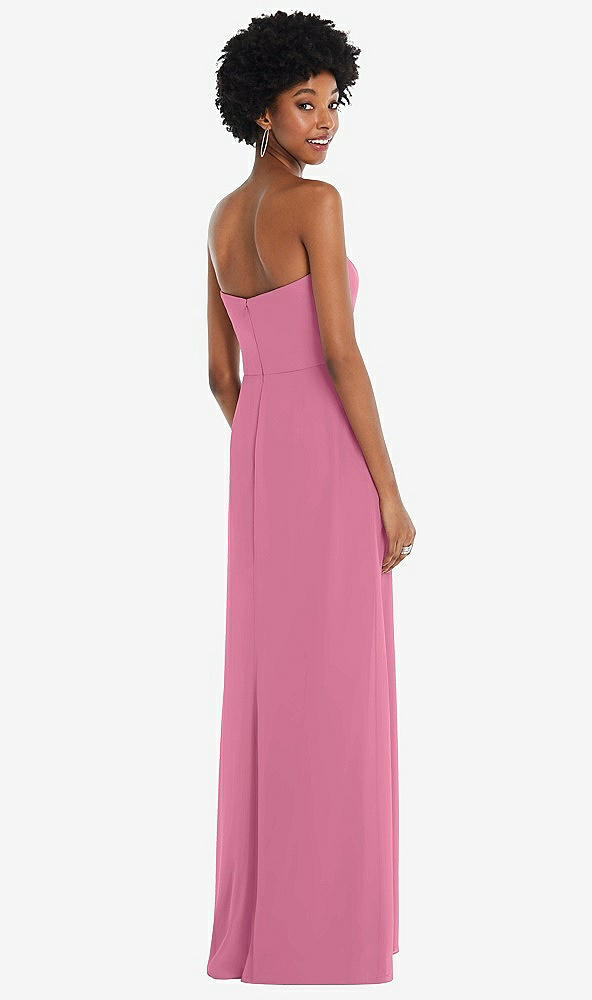 Back View - Orchid Pink Strapless Sweetheart Maxi Dress with Pleated Front Slit 