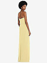 Rear View Thumbnail - Pale Yellow Strapless Sweetheart Maxi Dress with Pleated Front Slit 