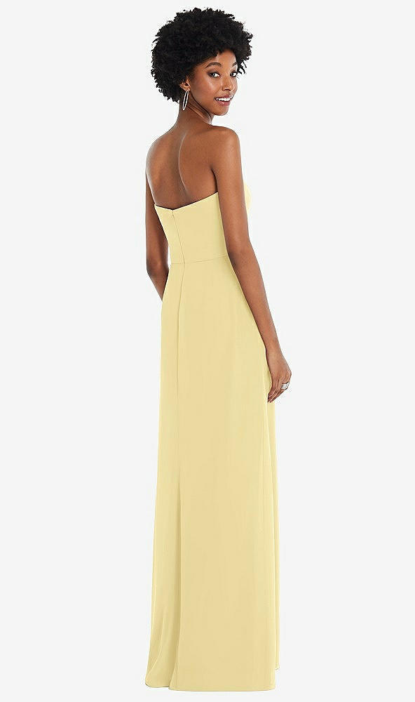 Back View - Pale Yellow Strapless Sweetheart Maxi Dress with Pleated Front Slit 