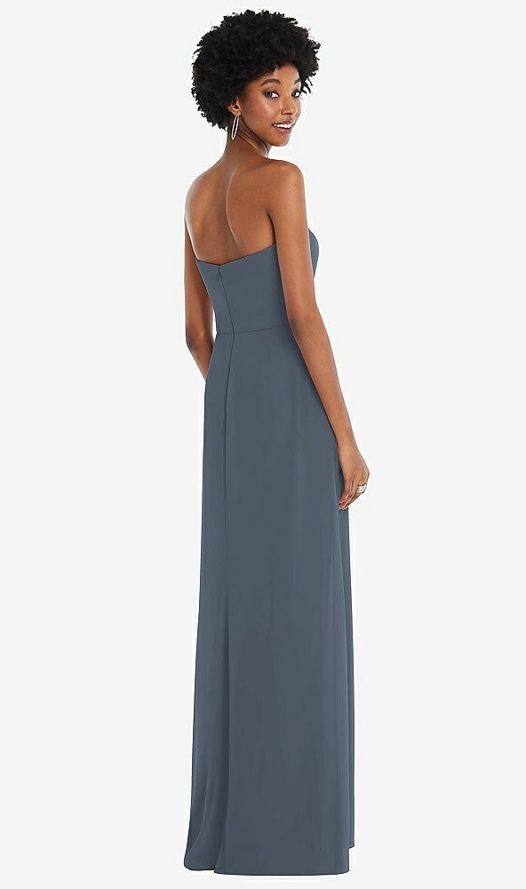 Back View - Silverstone Strapless Sweetheart Maxi Dress with Pleated Front Slit 