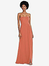 Front View Thumbnail - Terracotta Copper Strapless Sweetheart Maxi Dress with Pleated Front Slit 