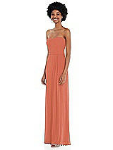 Side View Thumbnail - Terracotta Copper Strapless Sweetheart Maxi Dress with Pleated Front Slit 