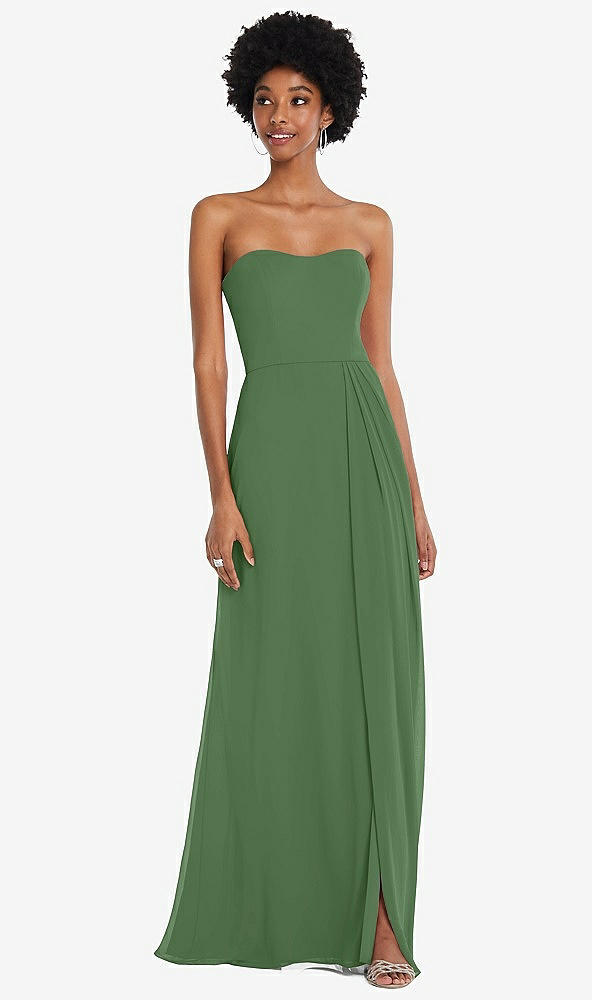 Front View - Vineyard Green Strapless Sweetheart Maxi Dress with Pleated Front Slit 
