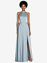 Front View Thumbnail - Mist Stand Collar Cutout Tie Back Maxi Dress with Front Slit