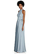 Side View Thumbnail - Mist Stand Collar Cutout Tie Back Maxi Dress with Front Slit