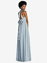 Rear View Thumbnail - Mist Stand Collar Cutout Tie Back Maxi Dress with Front Slit