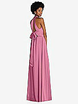 Rear View Thumbnail - Orchid Pink Stand Collar Cutout Tie Back Maxi Dress with Front Slit
