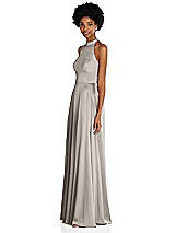 Side View Thumbnail - Taupe Stand Collar Cutout Tie Back Maxi Dress with Front Slit