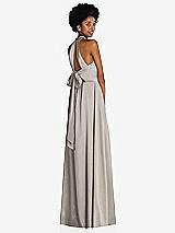 Rear View Thumbnail - Taupe Stand Collar Cutout Tie Back Maxi Dress with Front Slit