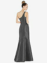 Rear View Thumbnail - Gunmetal Draped One-Shoulder Satin Trumpet Gown with Front Slit