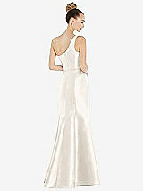 Rear View Thumbnail - Ivory Draped One-Shoulder Satin Trumpet Gown with Front Slit