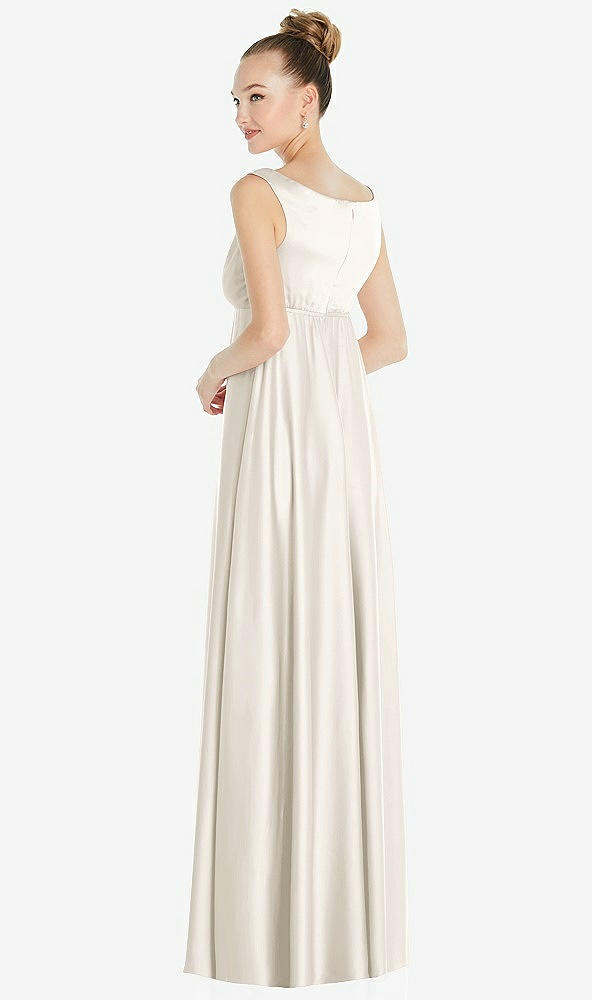 Back View - Ivory Convertible Strap Empire Waist Satin Maxi Dress