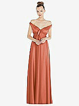 Alt View 2 Thumbnail - Terracotta Copper Convertible Strap Empire Waist Satin Maxi Dress