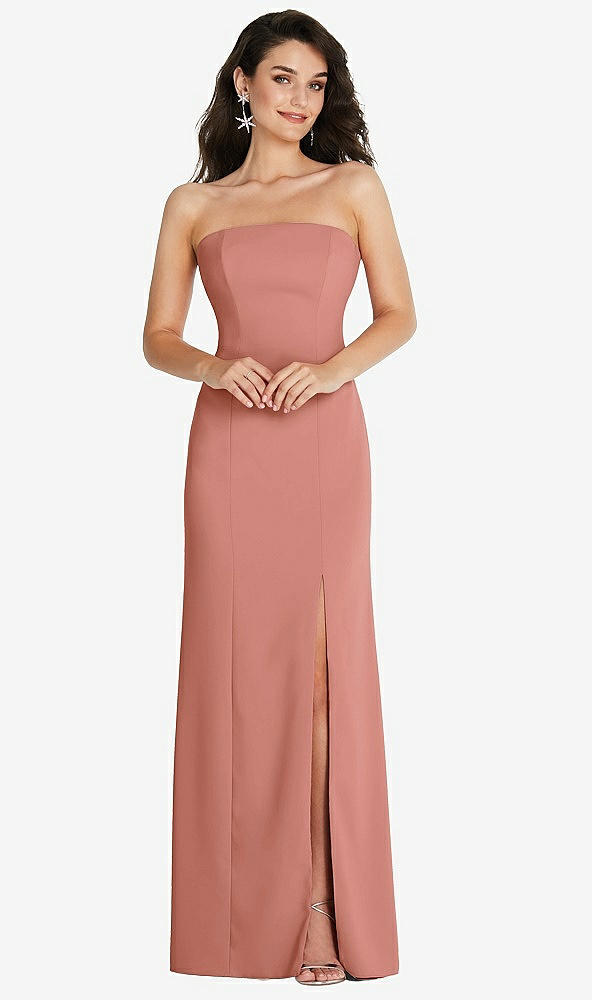 Front View - Desert Rose Strapless Scoop Back Maxi Dress with Front Slit