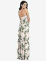 Rear View Thumbnail - Palm Beach Print Twist Shirred Strapless Empire Waist Gown with Optional Straps