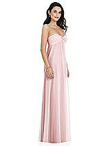 Side View Thumbnail - Ballet Pink Twist Shirred Strapless Empire Waist Gown with Optional Straps