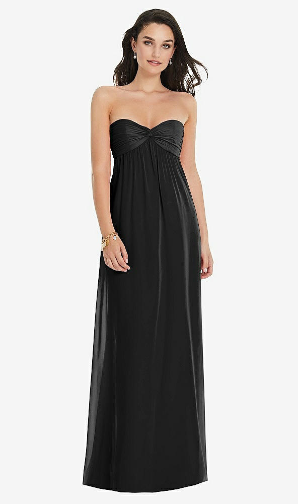 Front View - Black Twist Shirred Strapless Empire Waist Gown with Optional Straps