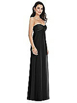 Side View Thumbnail - Black Twist Shirred Strapless Empire Waist Gown with Optional Straps