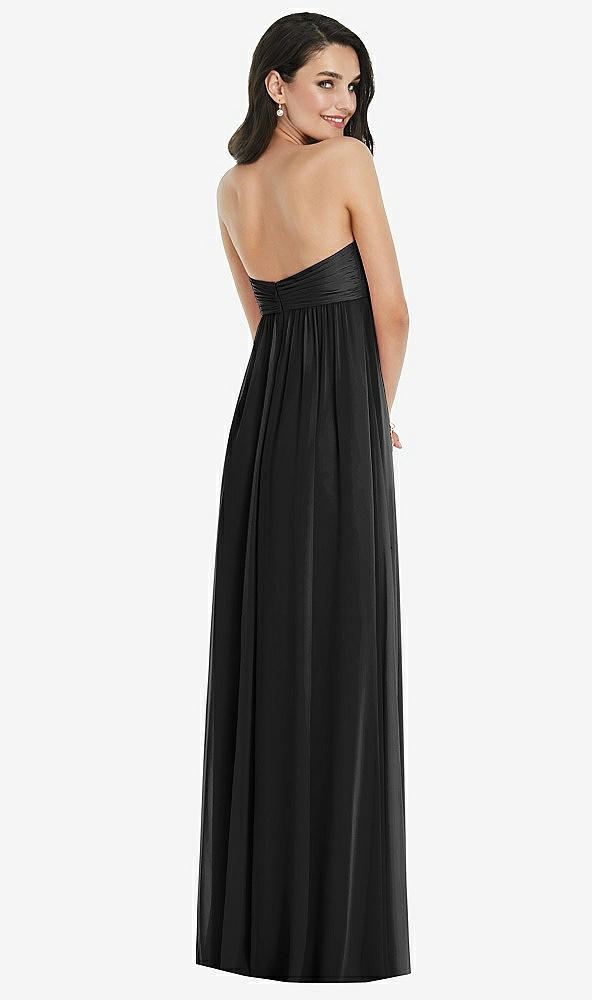 Back View - Black Twist Shirred Strapless Empire Waist Gown with Optional Straps