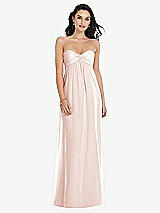 Front View Thumbnail - Blush Twist Shirred Strapless Empire Waist Gown with Optional Straps