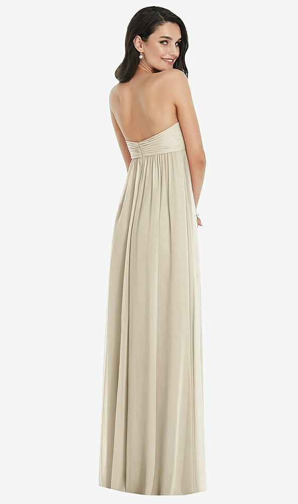 Back View - Champagne Twist Shirred Strapless Empire Waist Gown with Optional Straps