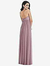 Rear View Thumbnail - Dusty Rose Twist Shirred Strapless Empire Waist Gown with Optional Straps