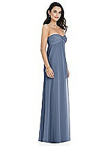 Side View Thumbnail - Larkspur Blue Twist Shirred Strapless Empire Waist Gown with Optional Straps
