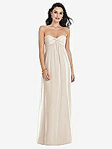 Front View Thumbnail - Oat Twist Shirred Strapless Empire Waist Gown with Optional Straps