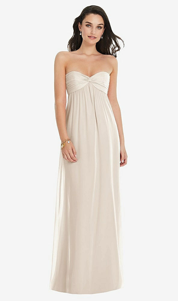 Front View - Oat Twist Shirred Strapless Empire Waist Gown with Optional Straps